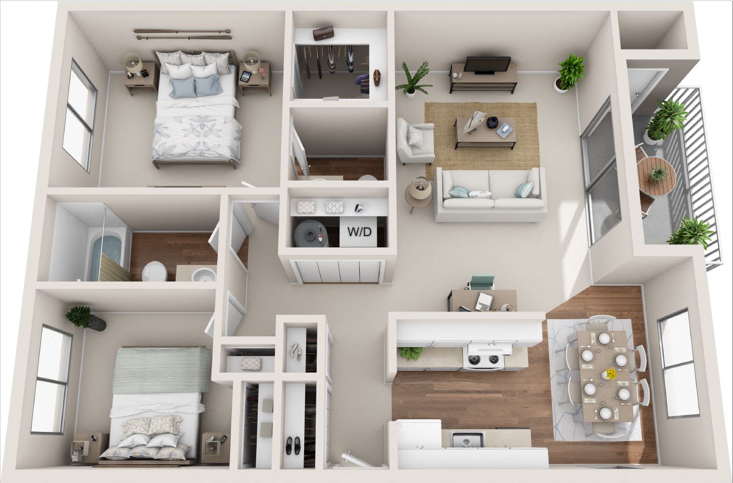 Floor plan for 2 beds, 1.5 baths, 1020 sqft